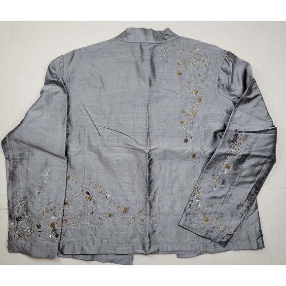 Chico's Silk Open Front Blazer All Over Embroidered Women' Size 2 (US L) VTG 90s - Picture 4 of 4
